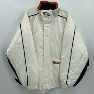 PRO PLAYER Vintage Denver Broncos White Cream Quilted Puffer Jacket Size XL